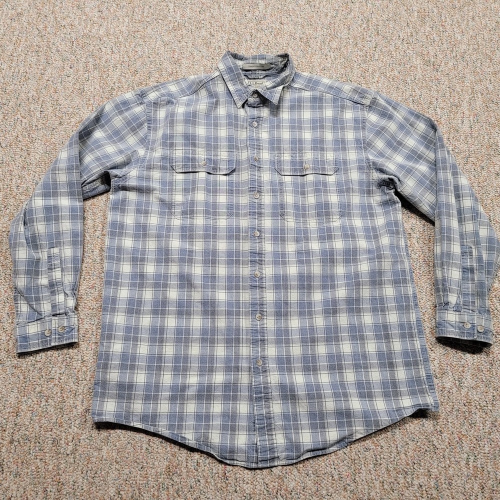 LL Bean Shirt Mens Large Tall Sunwashed Canvas Multi Plaid Button Up Long Sleeve